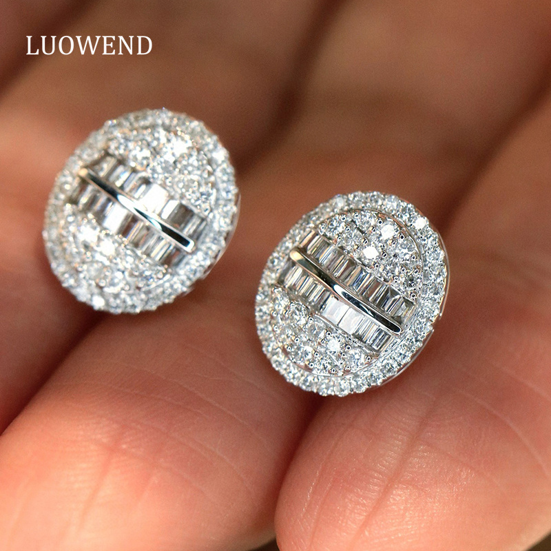 Diamond Stud Earrings - Серьги LUOWEND из 100% белого золота