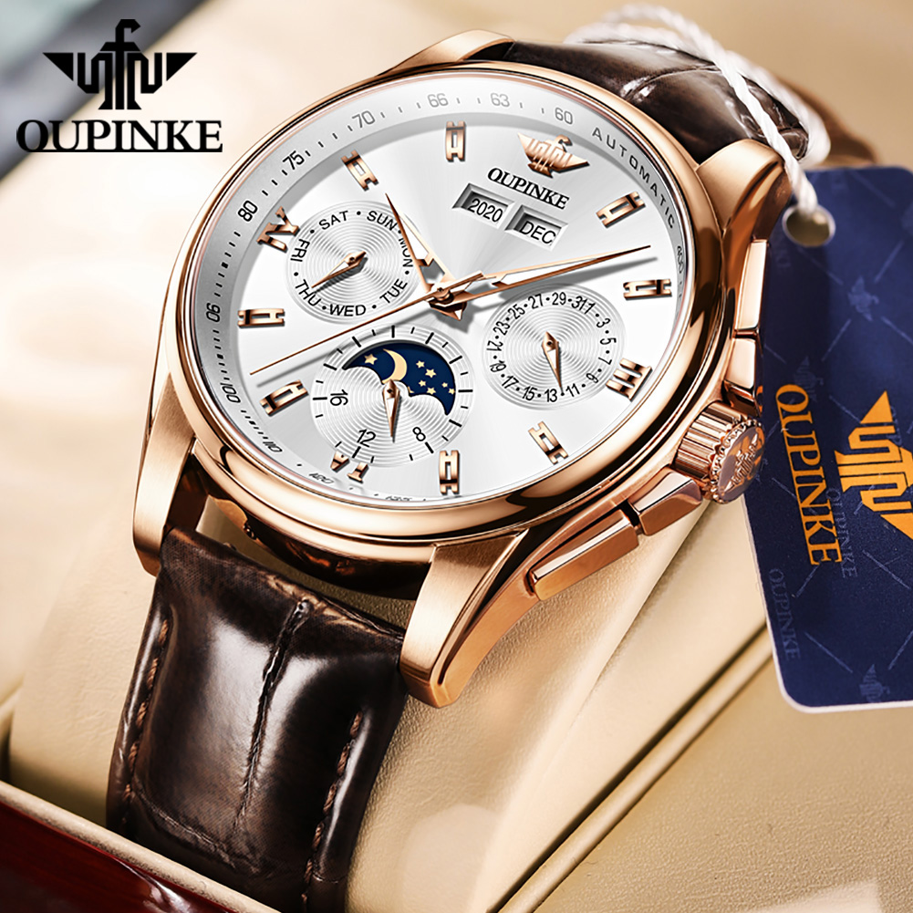 Mens Mechanical Watch - OUPINKE мужские часы повседневные трендовые кожаные